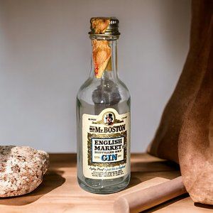 Vintage 1960s Empty Mr. Boston English Market Gin Mini Bar Plane Glass Bottle
